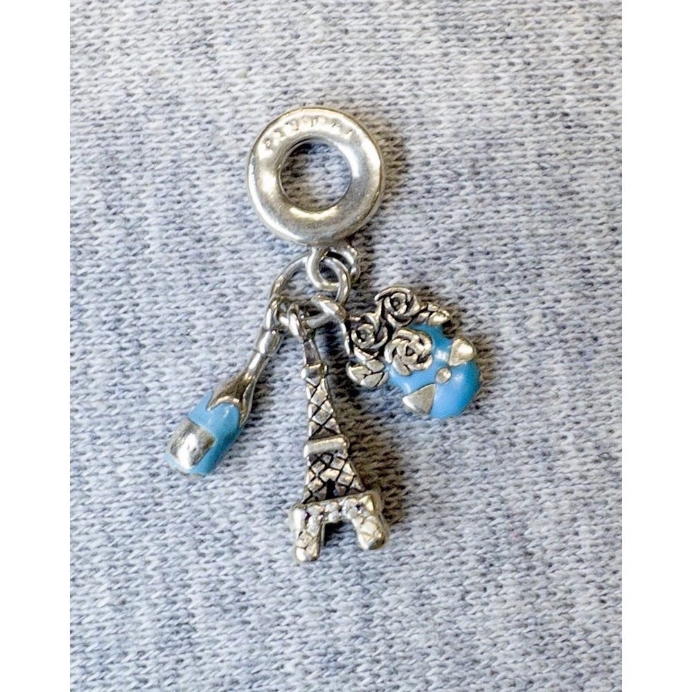 Pandora 925 Silver Eiffel Tower‎ Pendant Turquoise Champagne Bottle Dangle Charm